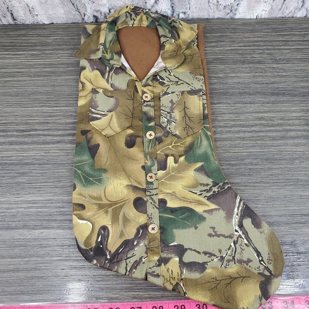 Hobby Lobby Tree Camouflage Hunting Shirt Christmas Stocking Brown Felt 16"